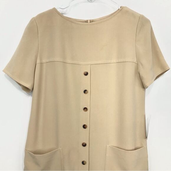 Jones New York Creamy Tan 100% Silk Minimalist Neutral Shift Dress NEW - Picture 2 of 14